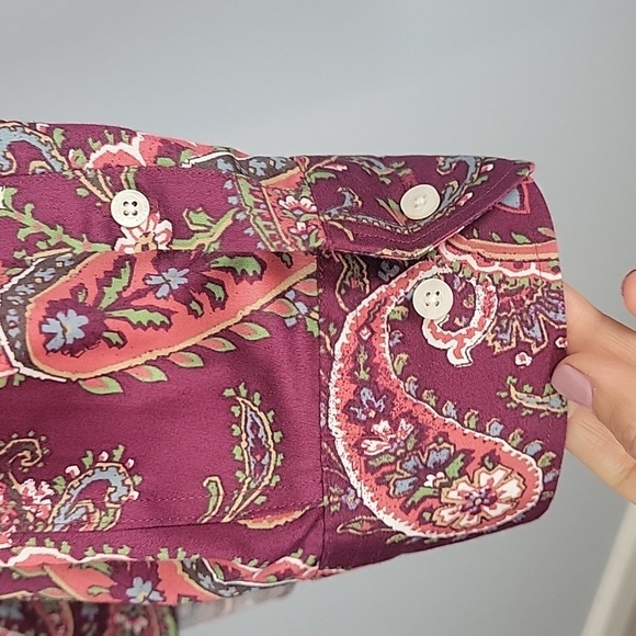 Chaps No Iron Flip Cuffs Button down burguney red paisley shirt - Picture 4 of 8